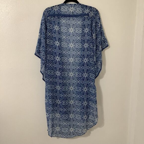 BCBG Blue Paisley Western Prairie Cowgirl Sheer Summer Artsy Festival Kimono OS - Picture 7 of 9
